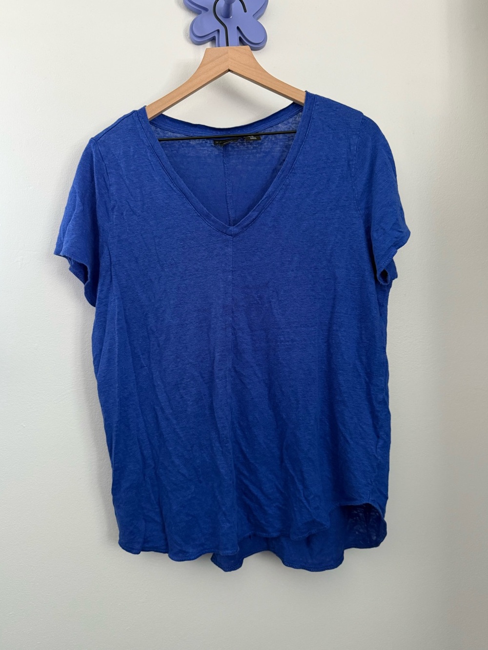 Tahari 1X Royal Blue Short Sleeve V Neck Tee Resort Linen Vacation Relaxed